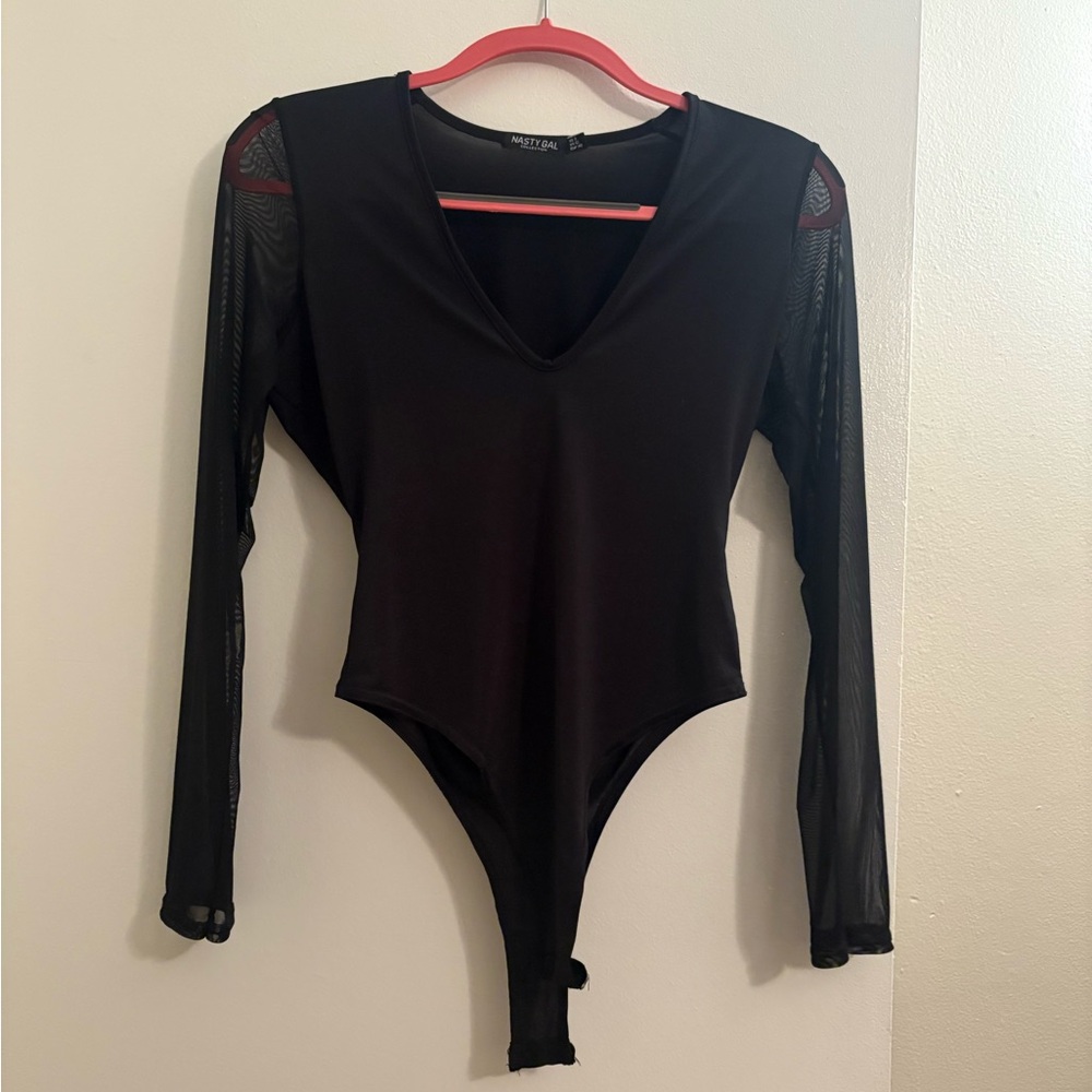 Nasty Gal Black Sheer Sleeve Bodysuit